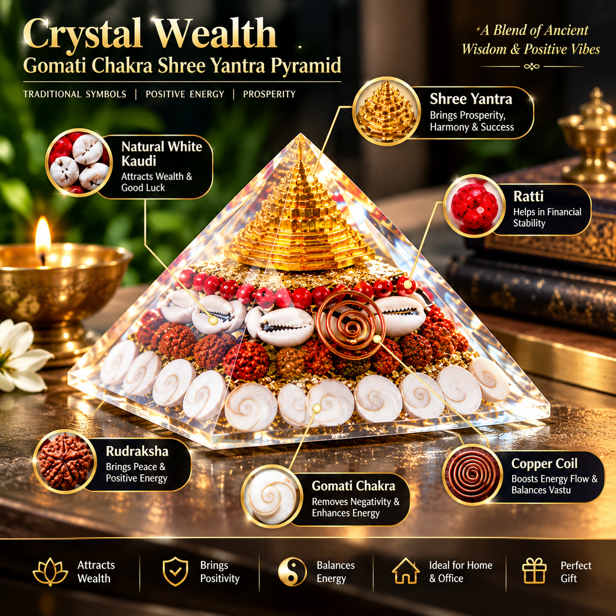 Crystal Wealth Gomati Chakra Shree Yantra Pyramid