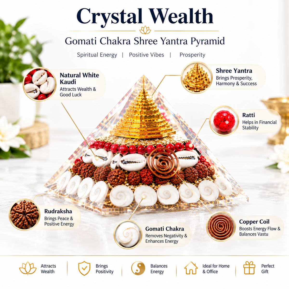 Crystal Wealth Gomati Chakra Shree Yantra Pyramid