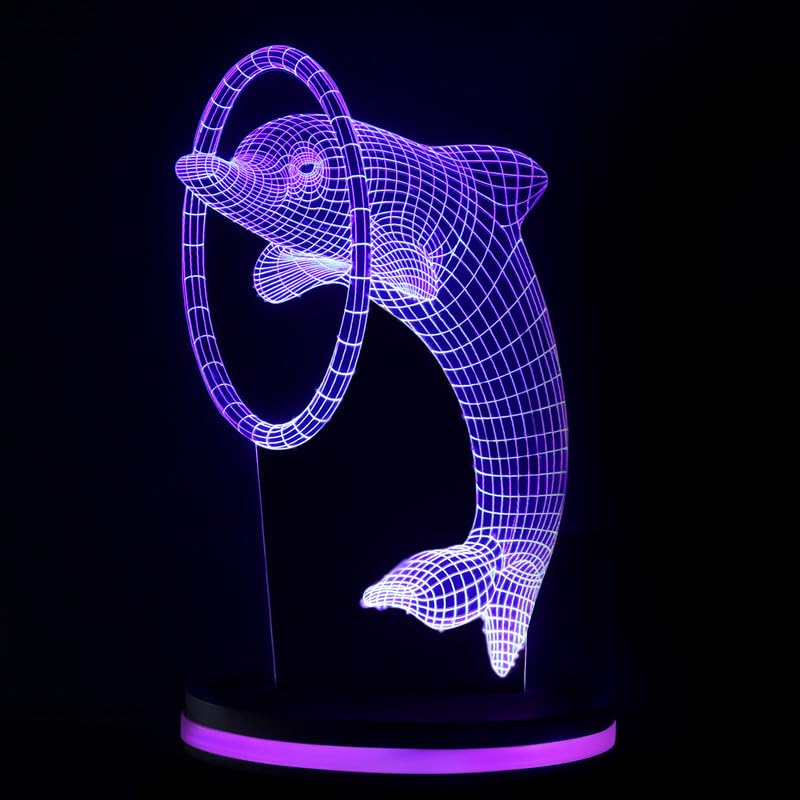Dolphin Ring 3D Illusion Acrylic RGB Led Lamp with 16 Color Changing Light